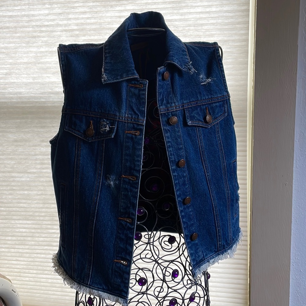 New Distressed Denim Pendleton Vest